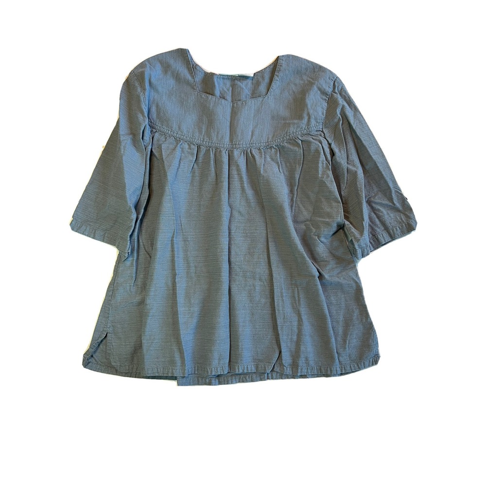 WOMENS THE VERMONT COUNTRY STORE TOP SIZE 1X BLUE PEASANT 100% COTTON BR‎